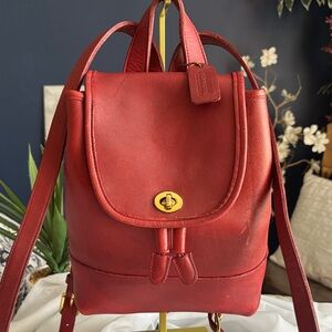Vintage Coach Red Leather Daypack 9960 with Gold Turnlock
